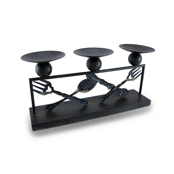 Metal Silverware Triple Candle Holder Distressed Finish 3 Pillar Display - Picture 3 of 3